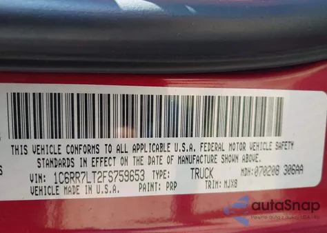 2015 Ram 1500 Lone Star z USA, uszkodzony, nr VIN 1C6RR7LT2FS759653